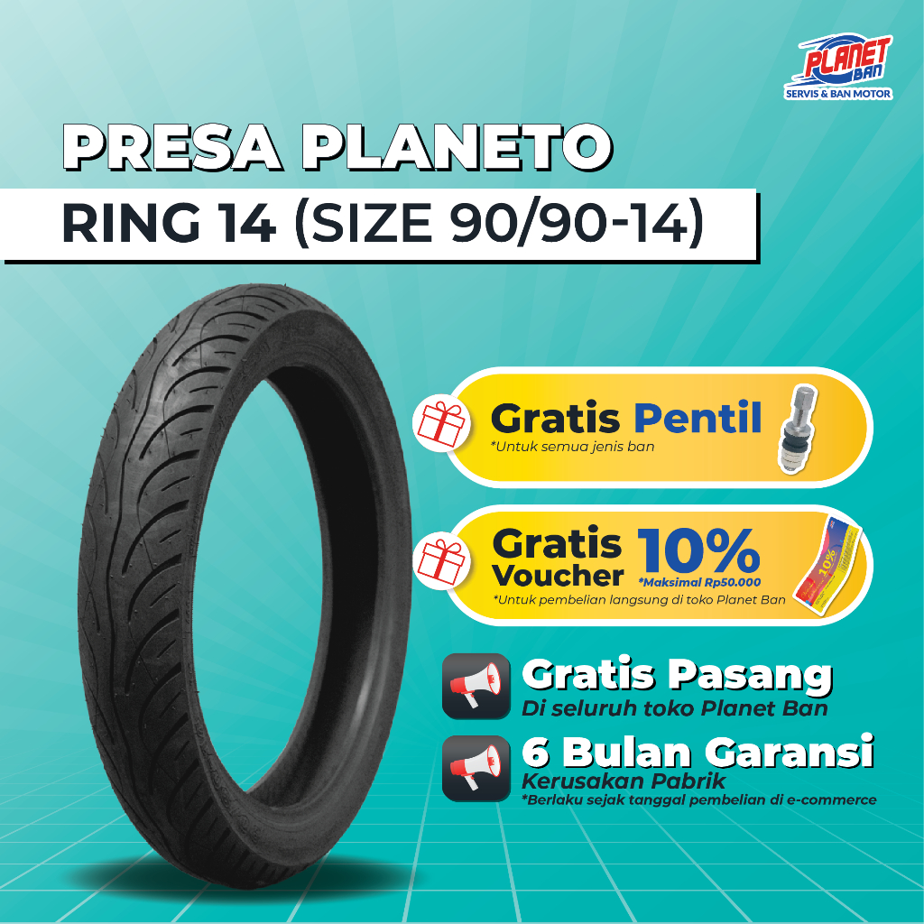 Ban Motor Ring 14 - 90/90 Presa Planeto TUBELESS (Ban Motor Lexi 125, Lexi 155, Beat, Scoopy (Old), Genio, Vario 125, Vario 110) Harga 259,000 rupiah*Gratis Ongkir