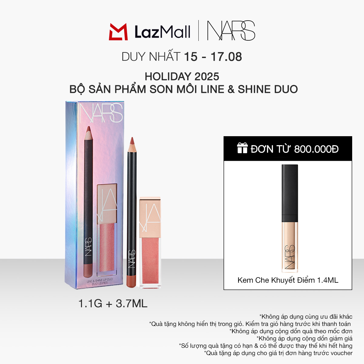 [HO25] Bộ sản phẩm chì kẻ viền môi và son môi dạng lỏng NARS Line & Shine Lip Duo 1.1g + 3.7ml