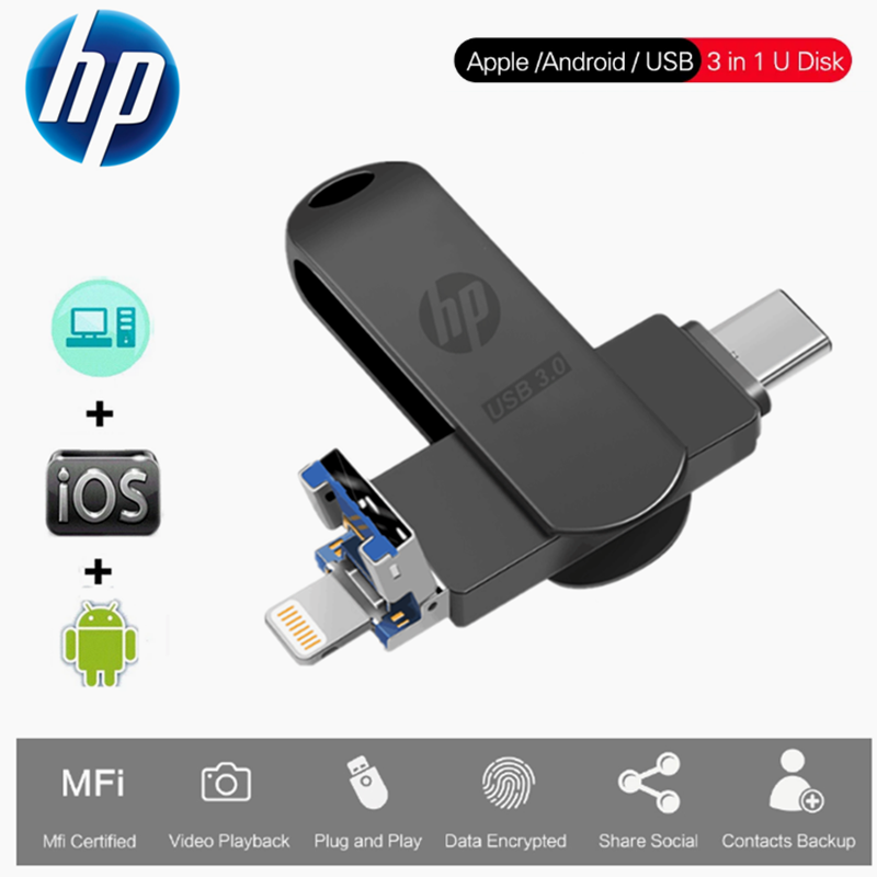 HP 3.0 PenDrive 512GB 1TB 2TB USB Flash Drive HD Memory Stick for iPhone17/16/15/14/12/11/X/8/7/6 Android PC Giá 268,000 Đồng*Miễn phí vận chuyển