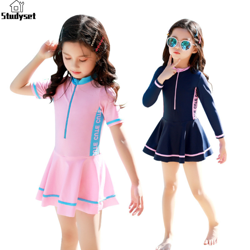 Studyset IN stock 2pcs/set Baby Girls One-piece Swimsuit Cartoon Swimdress + Swimming Shorts With Smooth Zipper Quick-drying Bathing Suits Swimwear
