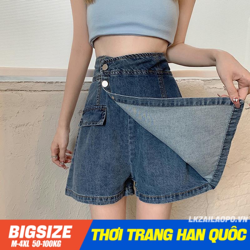 quần giả váy quần jean ngắn Bigsize quần ống rộng nữ chữ a lưng cao cạp cao mùa hè Phong cách Hàn Quốc Thời Trang tiểu thư cá tính xinh đẹp bigsizegiaree