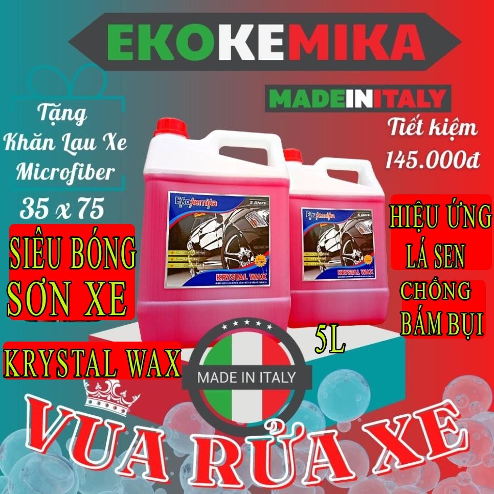 Ekokemika Krystal Wax 5L Dung Dịch Phủ Bóng Làm Khô Bảo Vệ Sơn Xe ÔTô Xe Máy Siêu Bóng Chống Bám Bụi
