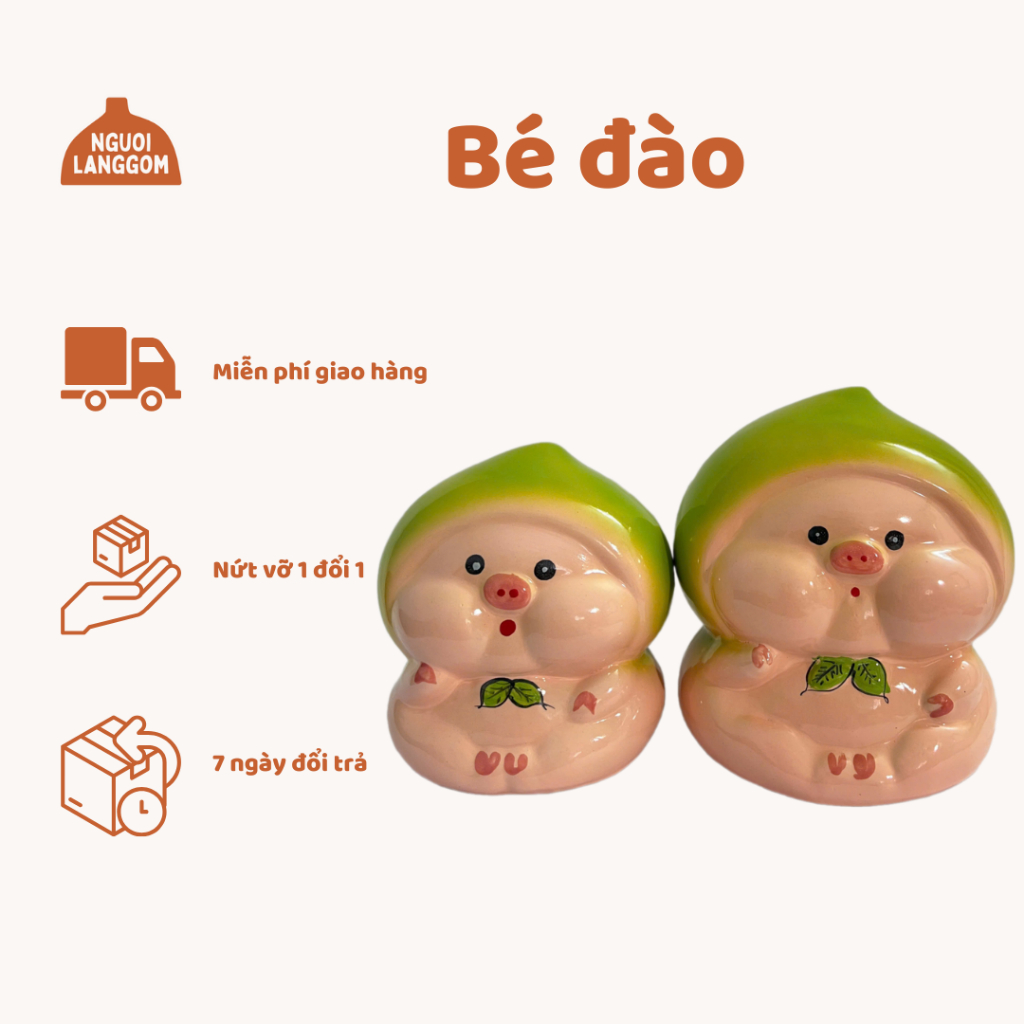 Lợn đất heo đất ống heo tiết kiệm Bé Đào cute dễ thương - Bát Tràng