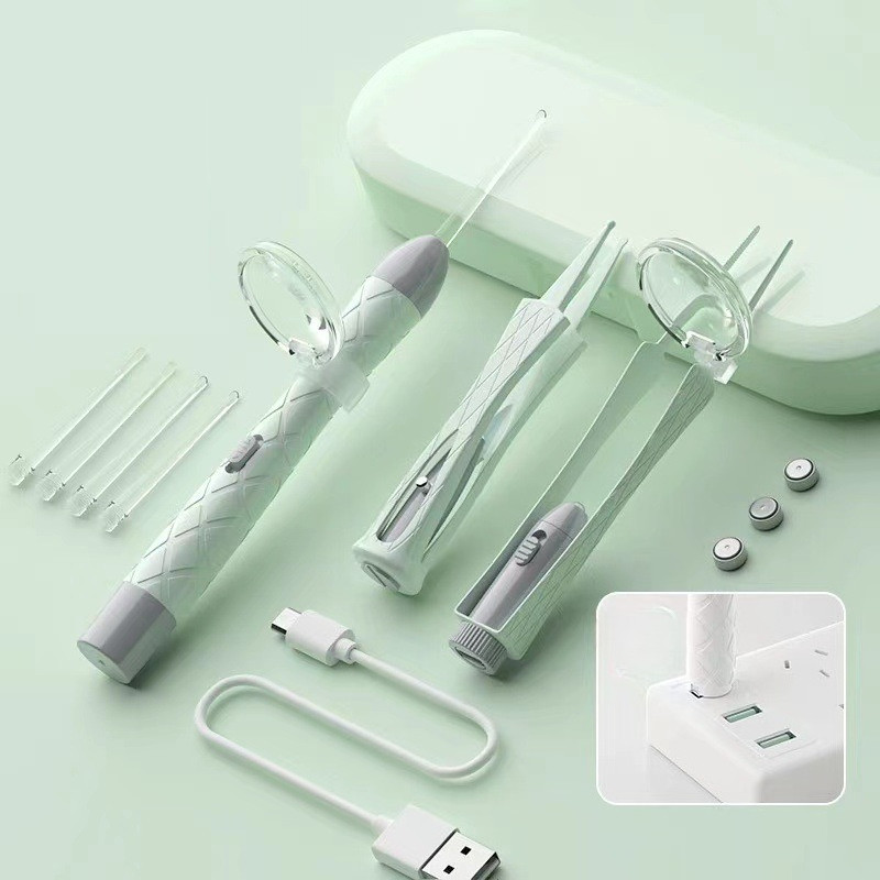 Có thể sạc lại Led Dụng cụ lấy ráy tai 3-in-1 Set-an toàn có thể nhìn thấy dụng cụ vệ sinh tai với mũi nhíp cho trẻ em & người lớn