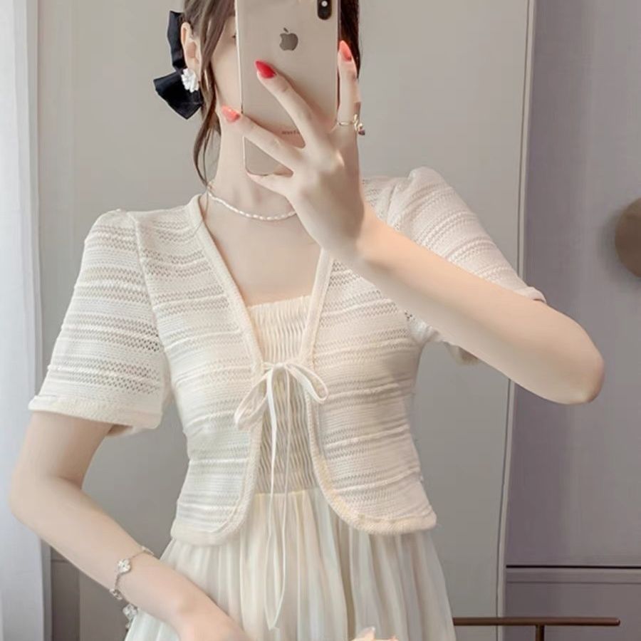 Knitted Hollow Lace Short Sunscreen Cardigan Thin Jacket Summer Camisole Dress Shawl ราคา 23 บาท*ส่งฟรี