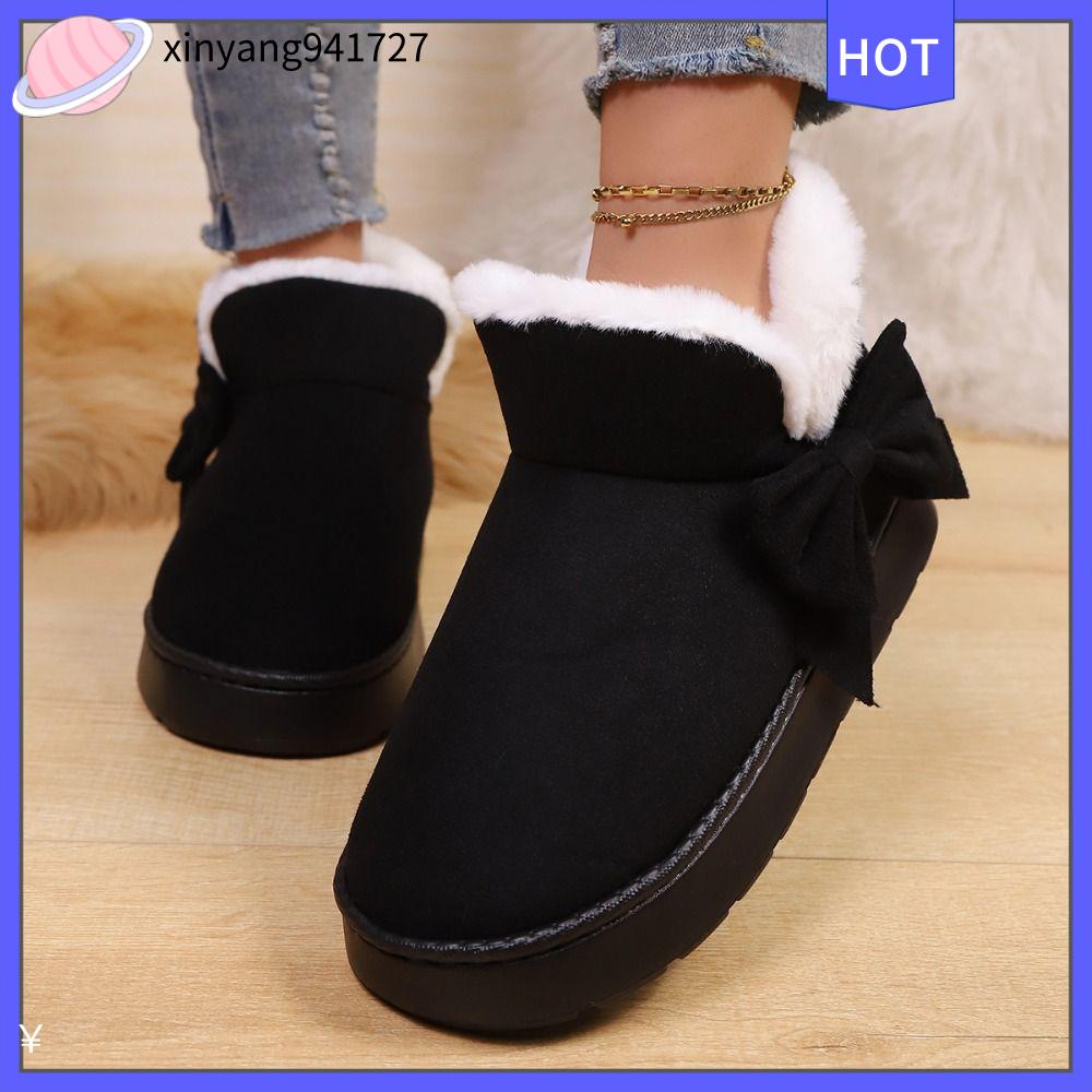 XINYANG941727 Lót nhung mềm mại Giày tuyết nữ Giữ ấm Nơ Giày bốt đế cao dễ mang Phong cách Hàn Quốc Không trượt Giày mùa đông Dành cho mùa đông thời tiết tuyết