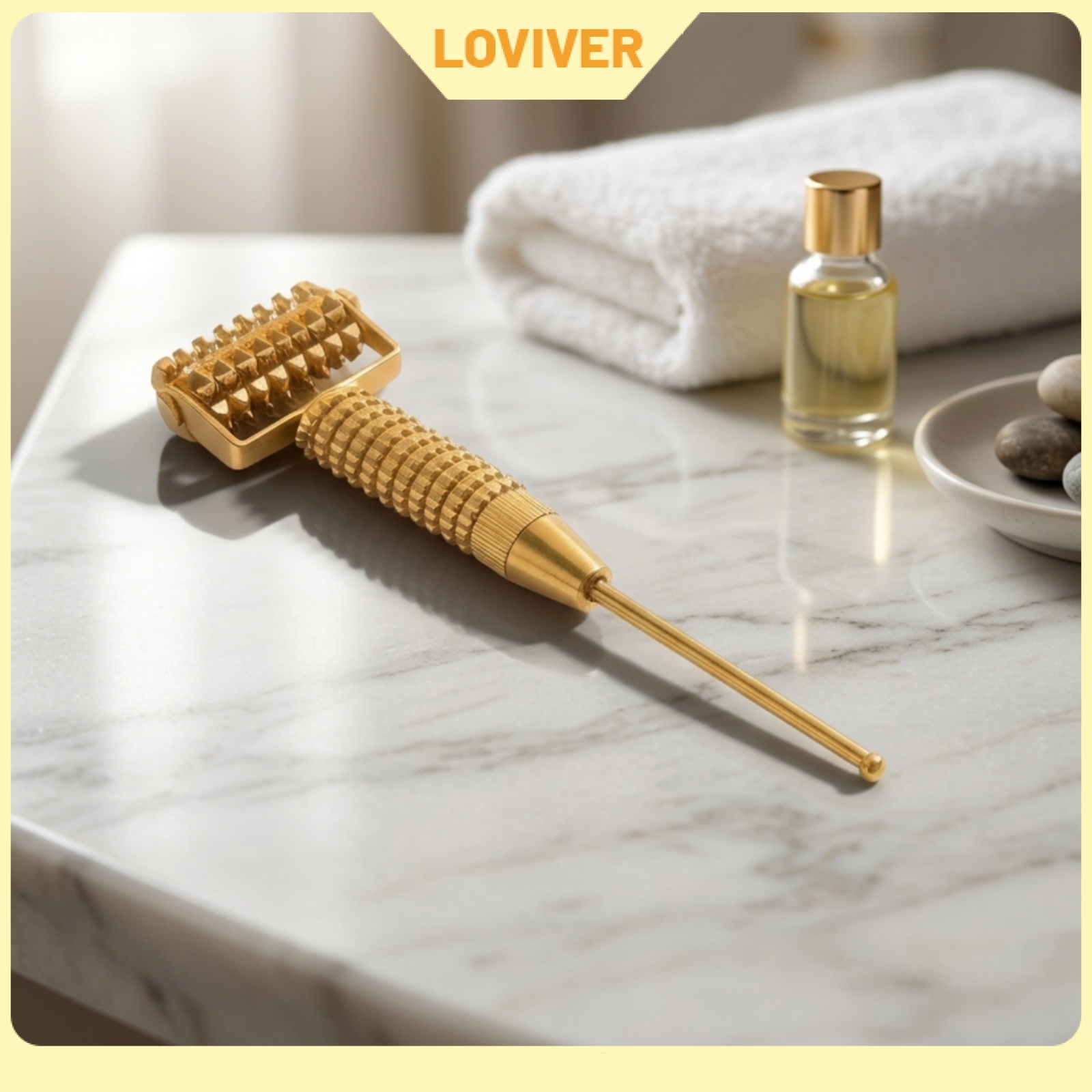 LOVIVER Portable Brass Massager with Roller Manual Facial Massage Rod Ergonomic Acupoint Pressing Tool Exact ราคา 2,265 บาท*ส่งฟรี