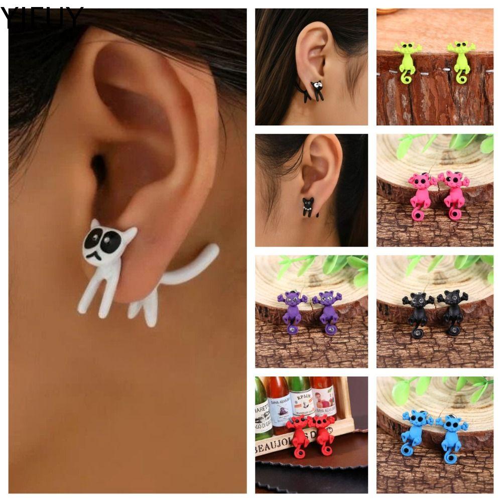 YJFUY Động vật Bông tai mèo Hàn Quốc Nhiều màu Bông tai dạng hạt hình mèo con Trang sức Xỏ Khuyên Harajuku Khuyên tai ngọc trai Phụ nữ