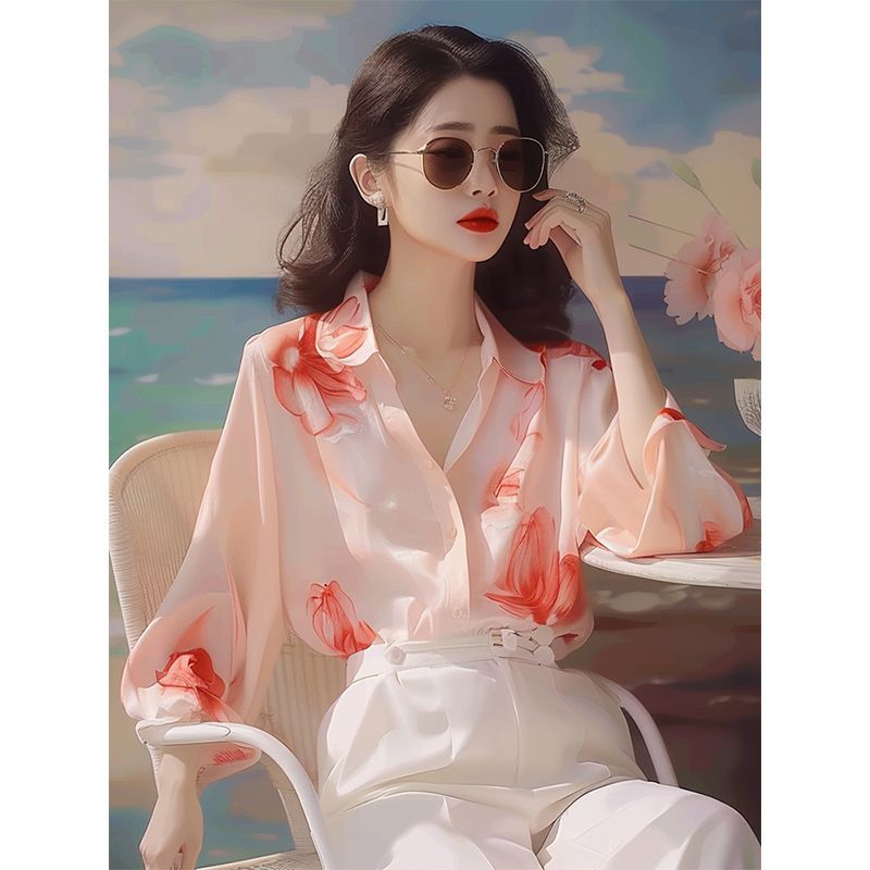 LUNAáo girl phố nữ Orange in chống nắng áo sơ mi nữ 2025 xuân hè phong cách mới của Pháp Ultra Fairy