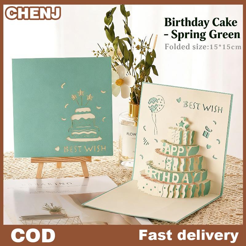 CHENJ Sinh Nhật thẻ handmade 3D lập thể màu xanh âm nhạc bánh Hollow thẻ giấy cho lễ kỷ niệm gia đình thu thập Quà Tặng Ý Tưởng