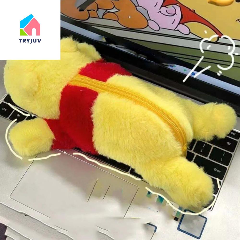 TRYJUV Bông PP Hộp Bút Chì Winnie The Pooh Gấu Sức chứa lớn Túi bút chì hình con voi Túi đựng mỹ phẩ