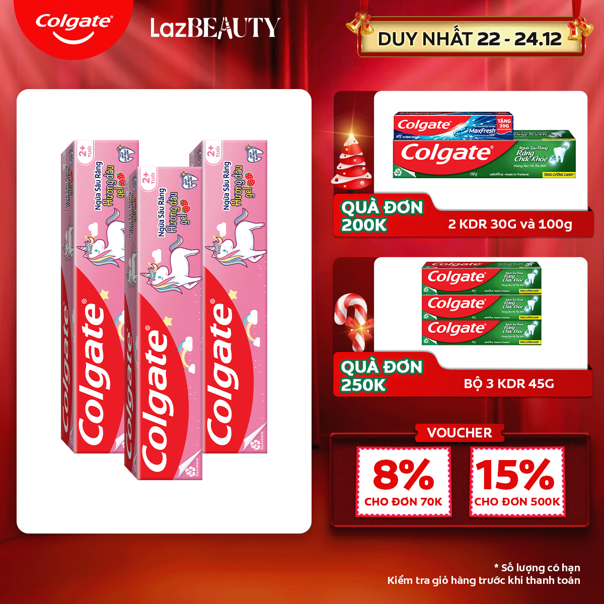 [Chỉ 22 - 24.12_Áp Voucher giảm thêm 8%]Bộ 3 kem đánh răng Colgate cho trẻ em kỳ lân Unicorn hương dâu 40g