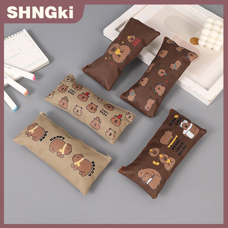 SHNGki Phim hoạt hình capybara capybara bút chì túi đa chức năng công suất lớn văn phòng phẩm hộp nhiều lớp Oxford văn phòng phẩm tổ chức