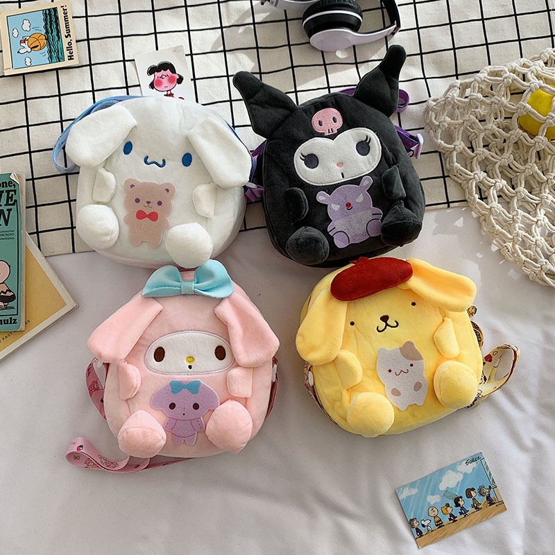 Cute My Melody Kuromi Plush Bag Kawaii Sanrio Shoulder Bag Messenger Bag