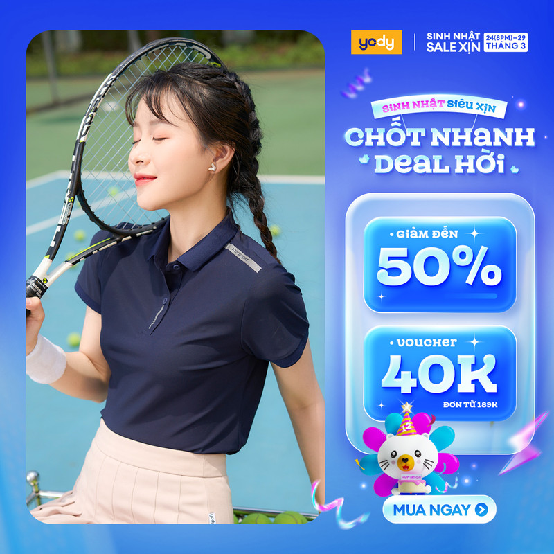 Áo thun lạnh polo thể thao nữ YODY có giãn 4 chiều siêu mềm mịn thoáng mát xuất sịn SAN5002
