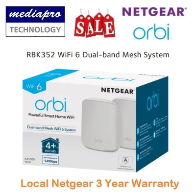 NETGEAR RBK352 Orbi WiFi 6 AX1800 Dual-band Mesh System ( Pack of 2 ) - 3 Year Local Netgear Warranty