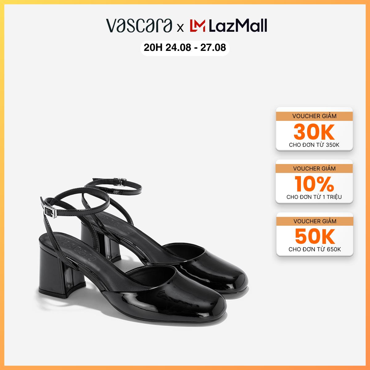 Vascara giày bít mũi tròn block heel phối ankle strap - bmn 0657