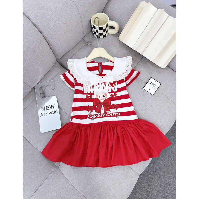 Váy đầm bé gái CS655 váy kẻ đỏ labubu cho bé mặc noel tết