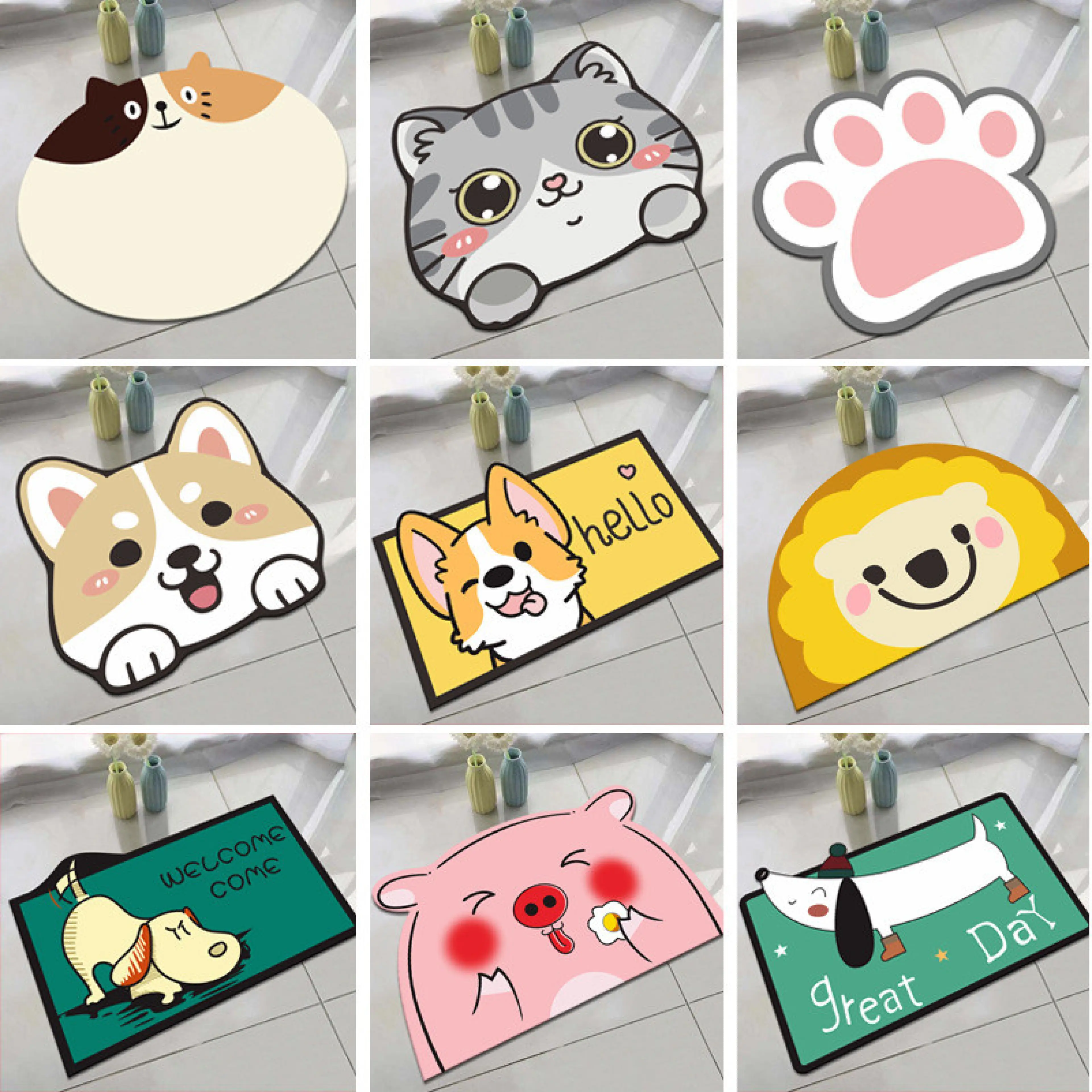 Doormat with non-slip rubber bottom. Bathroom doormat. Non-slip mat. Soft. Absorbs water well. Dries quickly. Non-slip. Cartoon pattern.