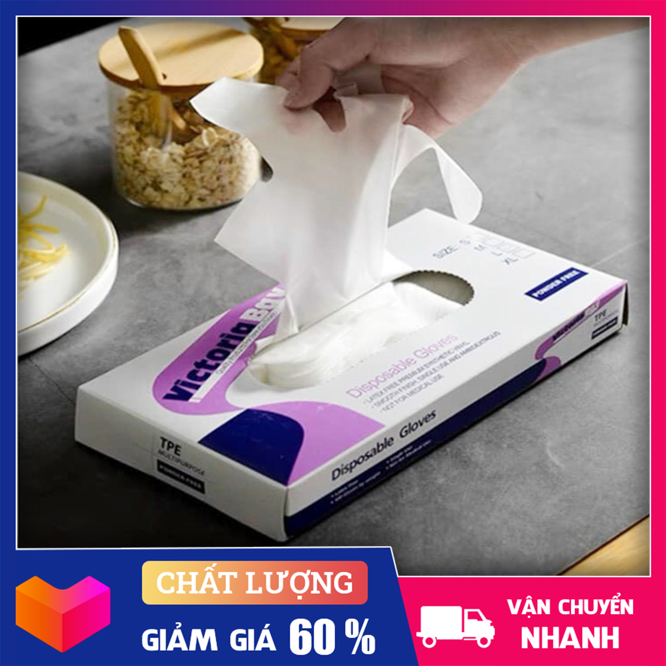 Hộp 100 Găng Tay Cao Su Tpe Victoria Bay