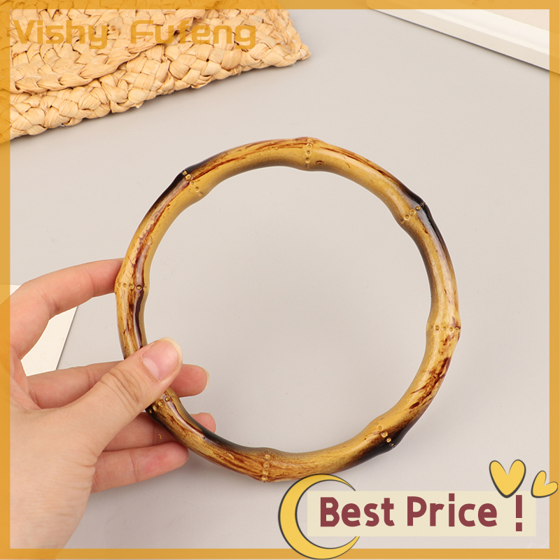 Vishy 1Pc Bamboo Purse Handle Frame Hanger DIY Bamboo O Bag Handle Bag Straps Replacement Bamboo Handles Handcraft Wooden Rings