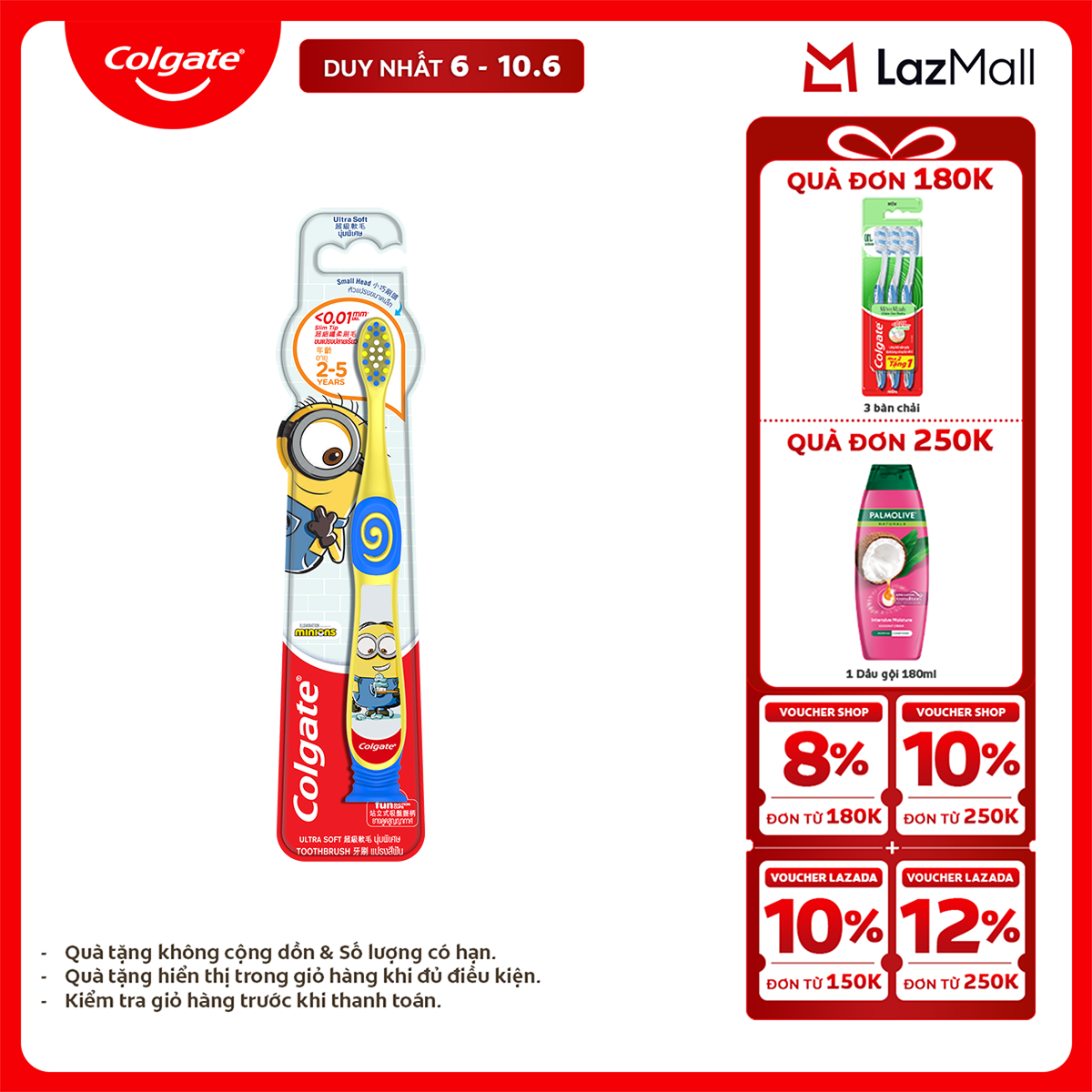 [Chỉ 6-10.6_X2 Voucher giảm 22%] Bàn chải Colgate cho trẻ từ 2-5 tuổi hình ảnh Minion vui nhộn