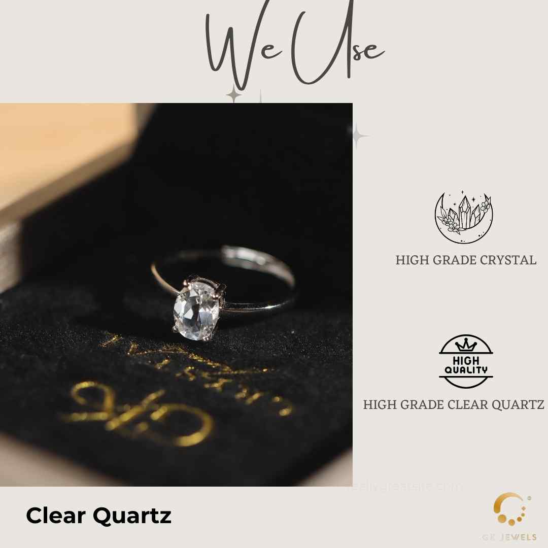 Natural Crystal Clear Quartz Ring Clear Quartz Gemstones GK Jewels