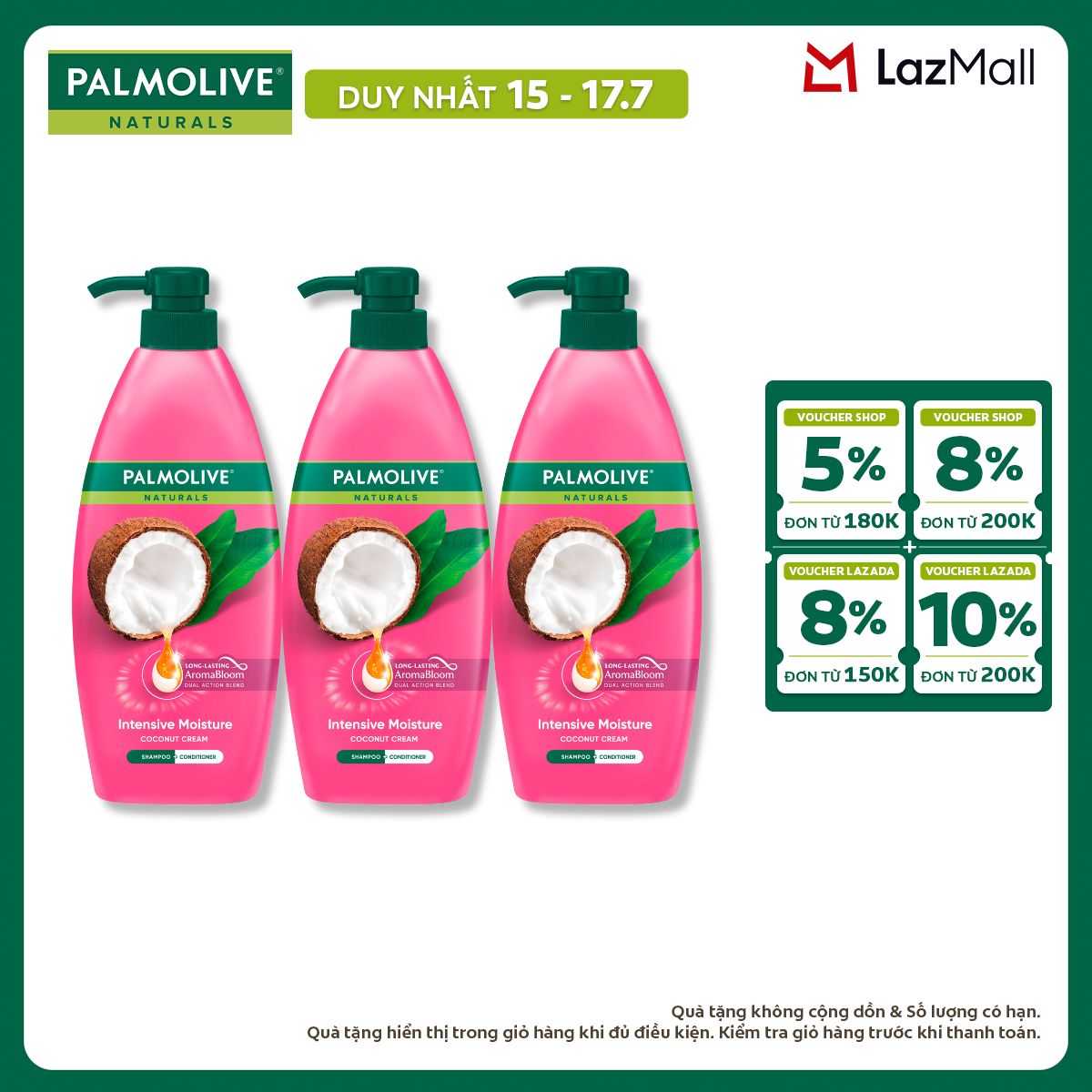 [Chỉ 15-17.7_X2 Voucher giảm đến 18%] Bộ 3 Dầu gội Palmolive kèm xả 2-trong-1 chiết xuất thiên nhiên 600ml