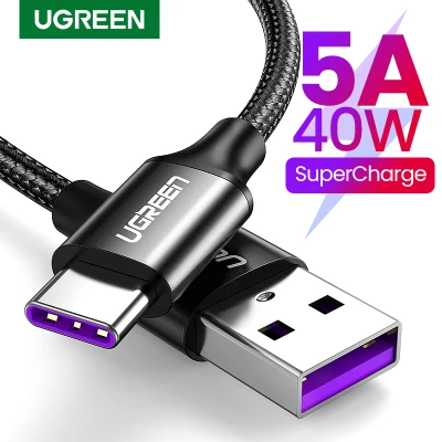 UGREEN 5A Nylon Braided Type C Cable Supercharge USB Type-C Cable for Huawei P40/P30/P30 Pro/ P20/ P20 Pro/ P10/P10 Pro/Mate 10/Mate 20 Pro /V10 SuperCharge USB C Cable