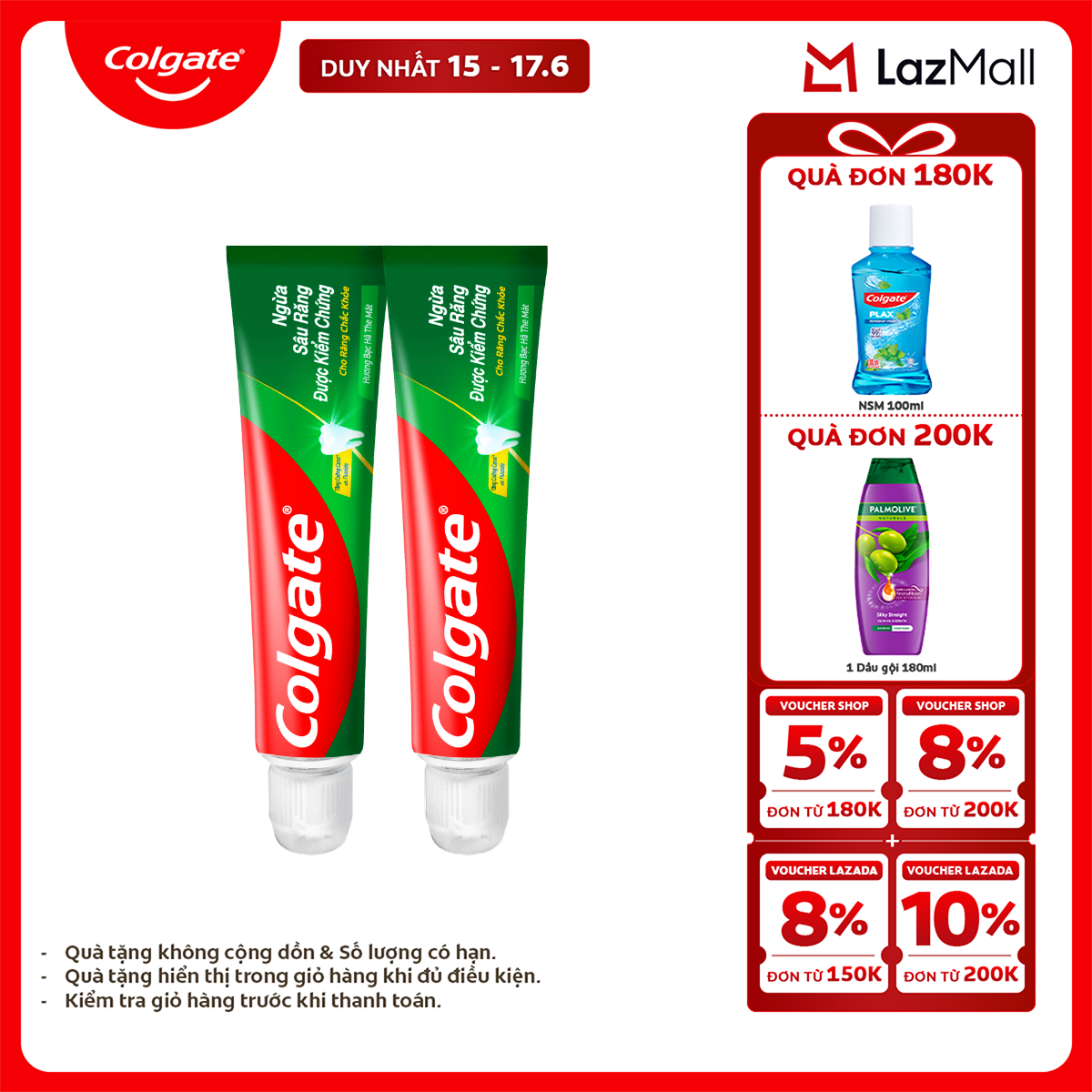 [Travel Size] Bộ 2 Kem đánh răng Colgate ngừa sâu răng răng chắc khỏe 45g/tuýp