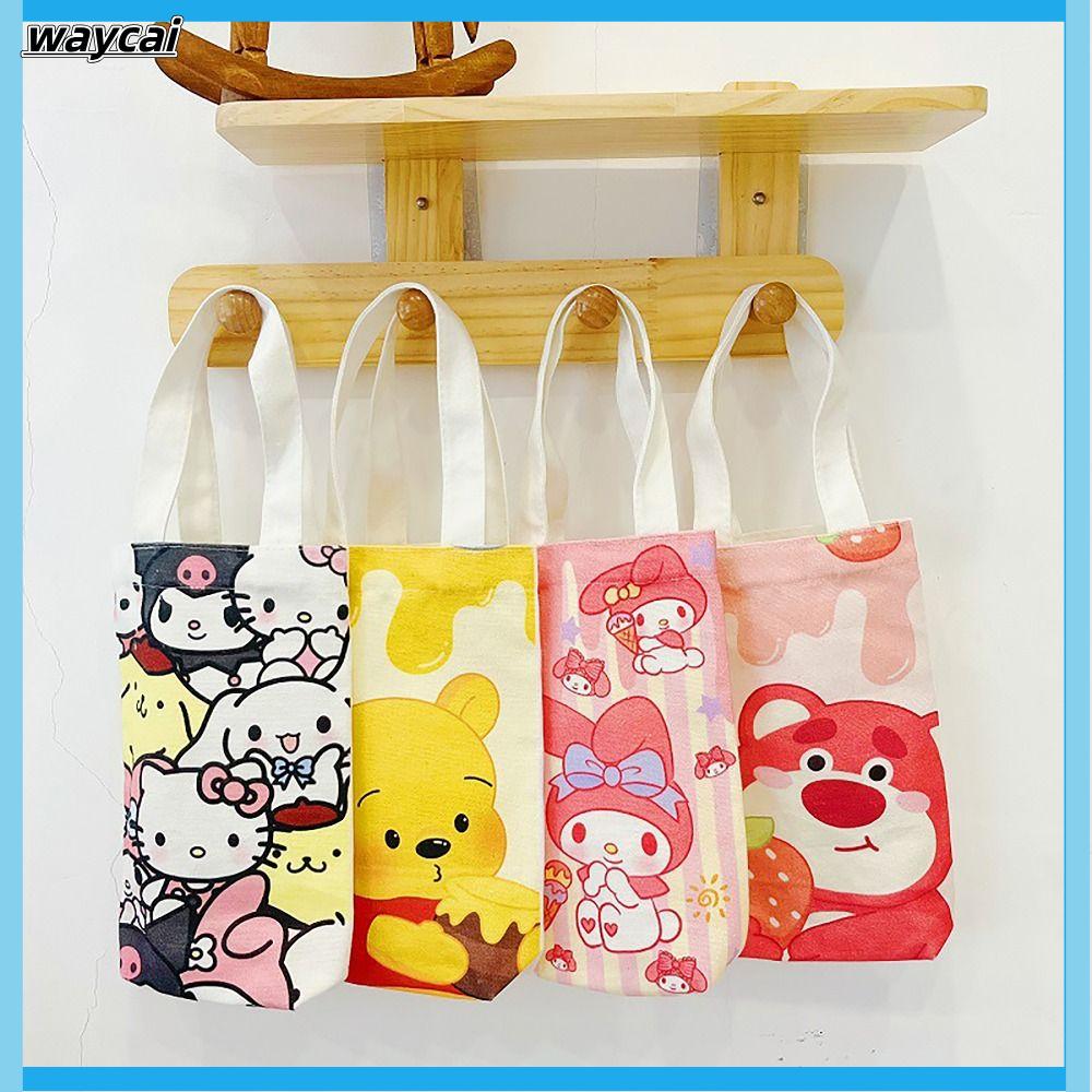 WAYCAI Gấu Sanrio Pooh lotso Túi đựng cốc Vải bố Dây đeo cổ tay Túi tote lật đật Di động Phụ kiện ch