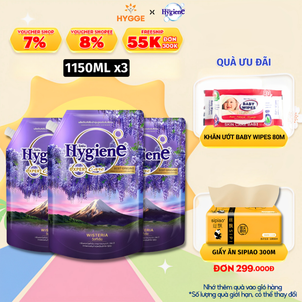 Combo 3 Nước Xả Vải Hygiene Thái Lan Giặt Xả Quần Áo Best Origins Expert Care [Tím Núi] 1150ml