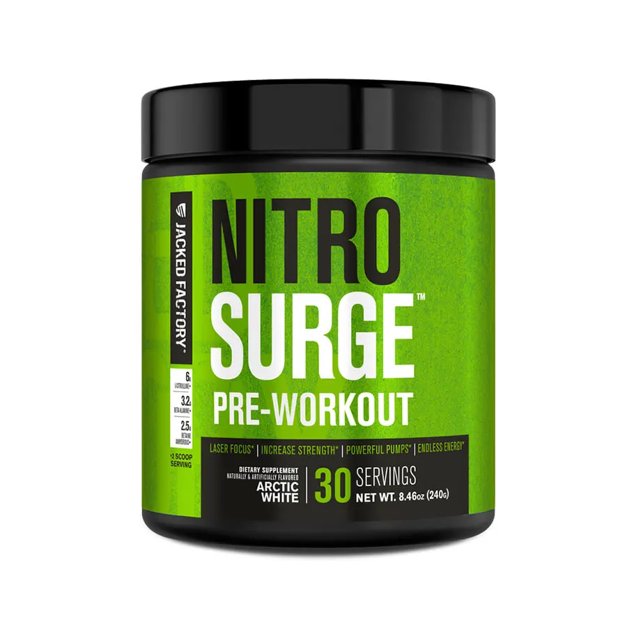 Bột t ăng sứ c mạnh Jacked Factory NITR OSURGE Pre Wor kout, cải thi ện sức m ạnh và sức bền - ✓ Tăng sức m ạnh, hiệu suất cơ b ắp: Hỗ trợ bùng nổ năng lượng, nâng tạ nặng hơn và kéo dài hiệu suất trong các bài tập cường độ cao.