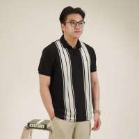 MATSUDA Baju Kaos Polo Shirt Dewasa Stripe Pria Kerah Katun Sumida Black