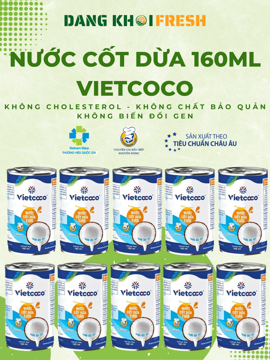 COMBO 10 Lon Nước Cốt Dừa Sữa Dừa VIETCOCO 160ml Coconut Nấu Ăn Trà Sữa Cafe Sữa Dừa