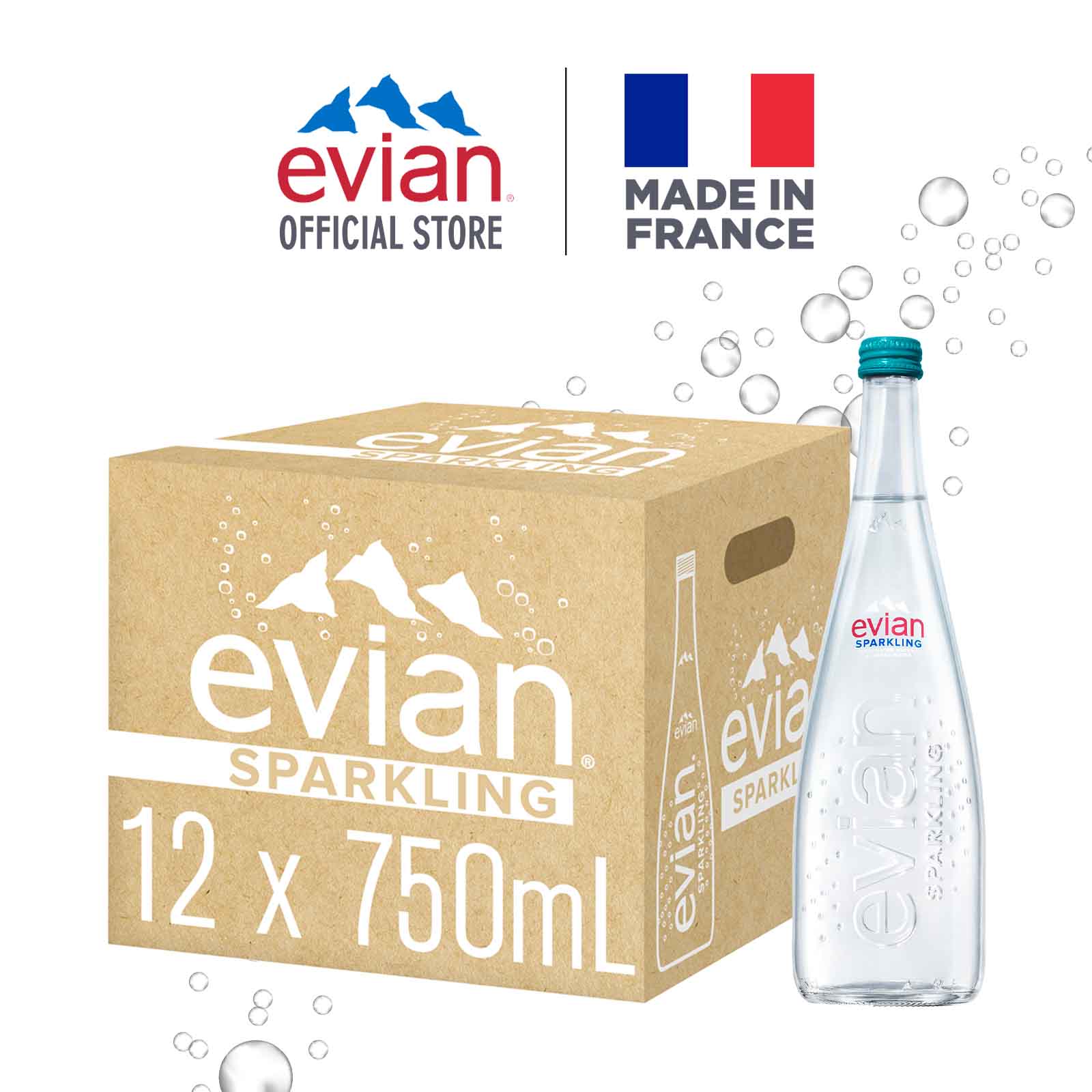 EVIAN Natural Sparkling Water 750ml 1x12