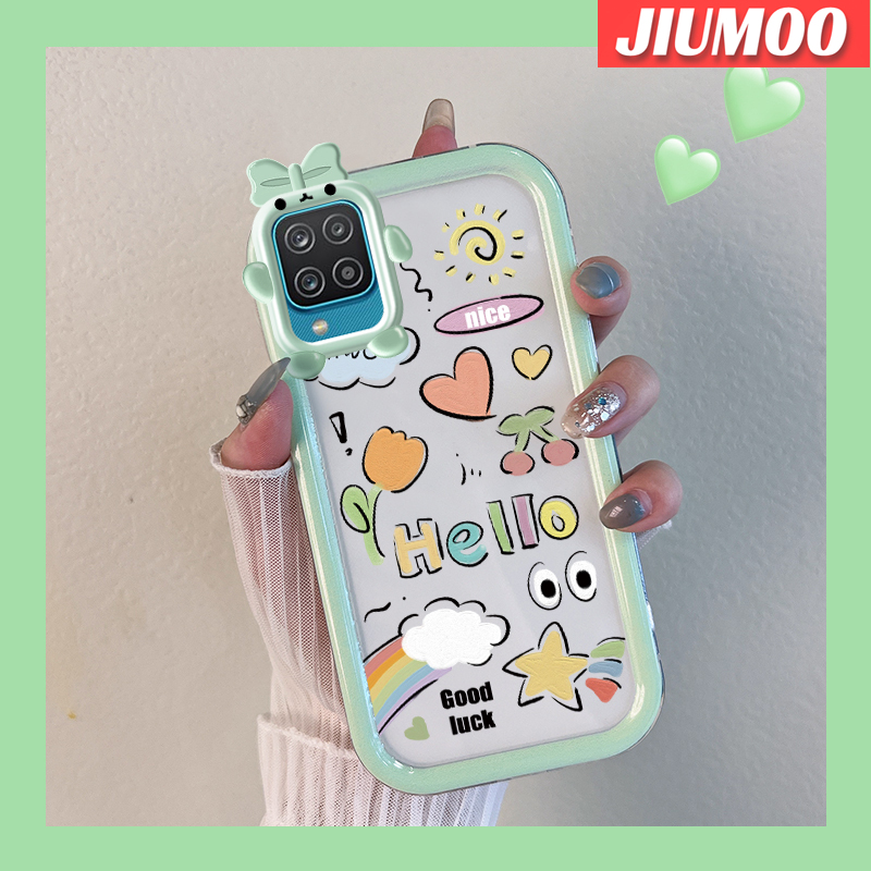 JIUMOO Casing For Samsung galaxy A12 4G A12 5G F12 M12 F23 5G F13 M13 Quantum 2 Case Fashion Good Luck Colorful Little Monster Camera Lens Soft Clear Shockproof Phone Cases Simple Silicone Protective Cover Creative Transparent Casing