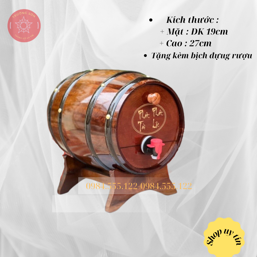 Trống đựng rượu vang bằng gỗ thông, tặng túi đựng rượu 5L, Bom gỗ đựng rượu uy tín, món quà nội thất ý nghĩa