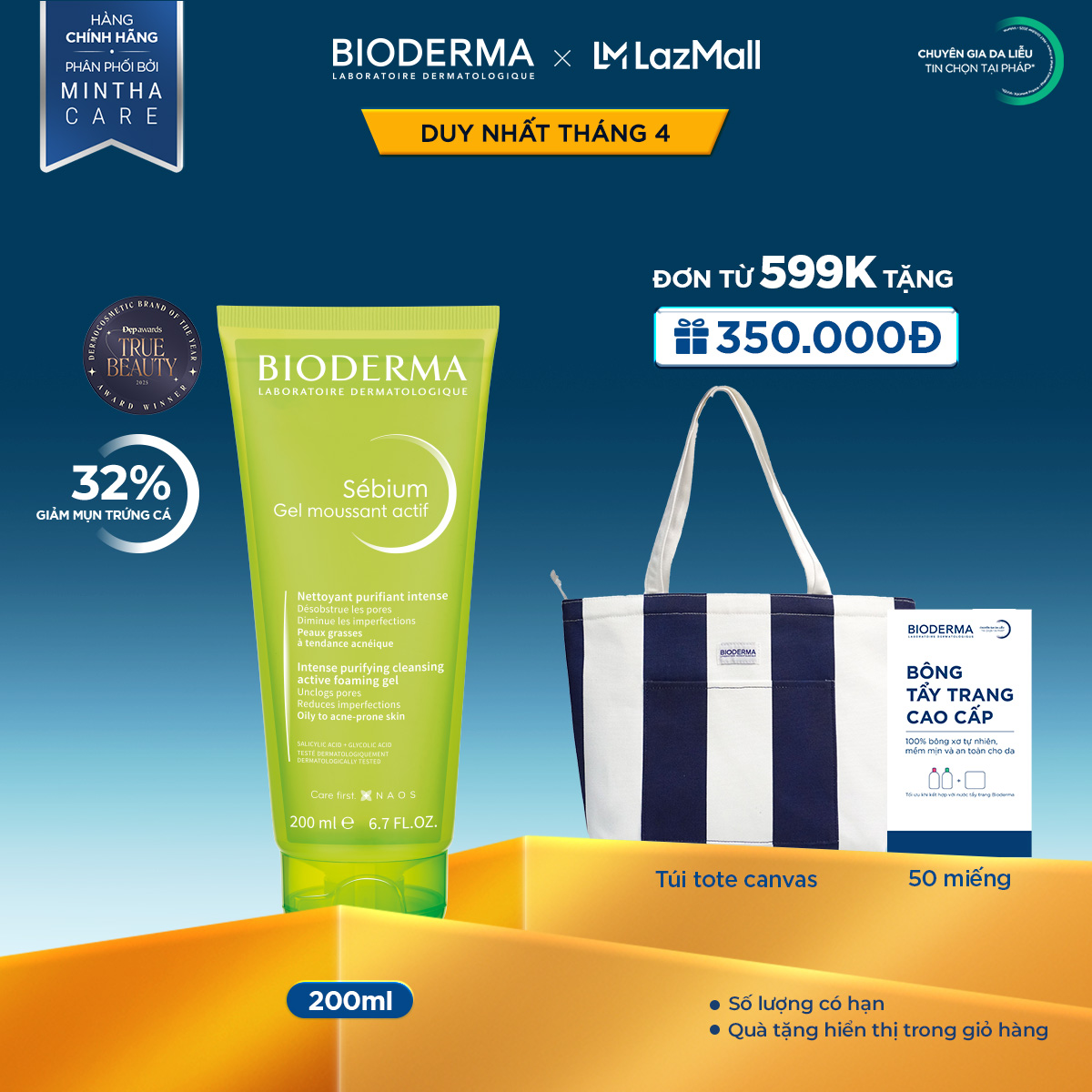 Gel rửa mặt làm sạch sâu và giảm mụn Bioderma Sébium Gel moussant actif - 200ml