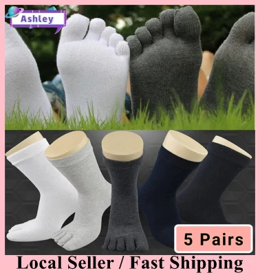 (SG Seller)5 Pairs Men Socks Five Finger Cotton Socks Casual Business Socks Solid Color Five Toe Socks Sports Running Socks