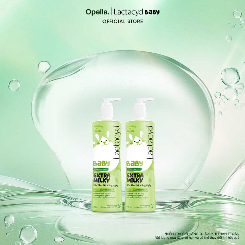 Bộ 2 chai Sữa Tắm Gội Trẻ Em Lactacyd Baby Extra Milky Làm Sạch Dịu Nhẹ và Dưỡng Ẩm Vượt Trội 500ml/chai