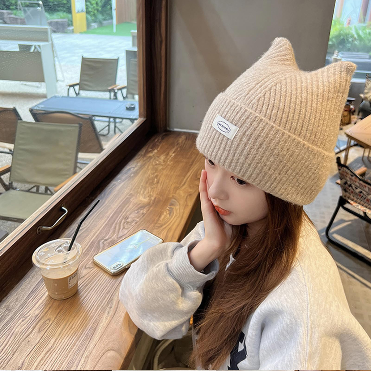 【YuekunH】 tai mèo mềm Beanie Windproof có thể gập lại Mũ mùa đông Mũ len dày với thư Decal mũ ấm
