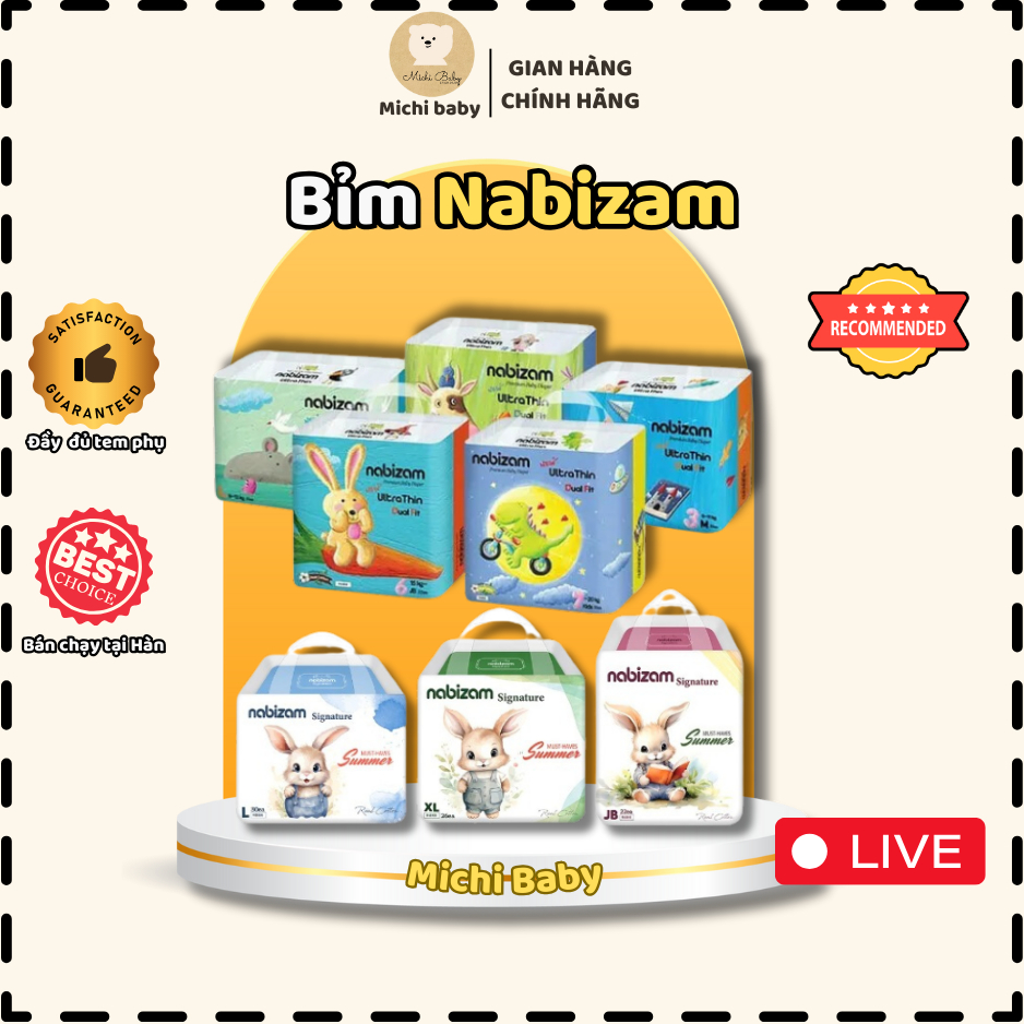 Michibaby Live- Nabizam Ultra Thin/Summer Signature Diapers Domestic Korean, Soft, Thin and Light, All Sizes for Babies - Michi Baby Mc641