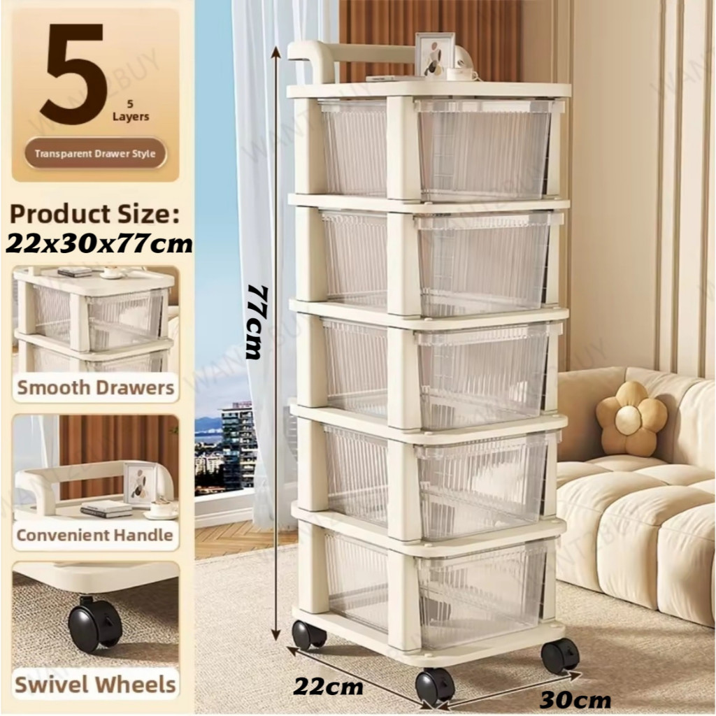 2/3/4/5 Trolley Rack Drawer Cabinet Stroller Baby Toy Storage Rack Cabinet Removable Floor Rak Snek Serbaguna 零食玩具小推车置物架