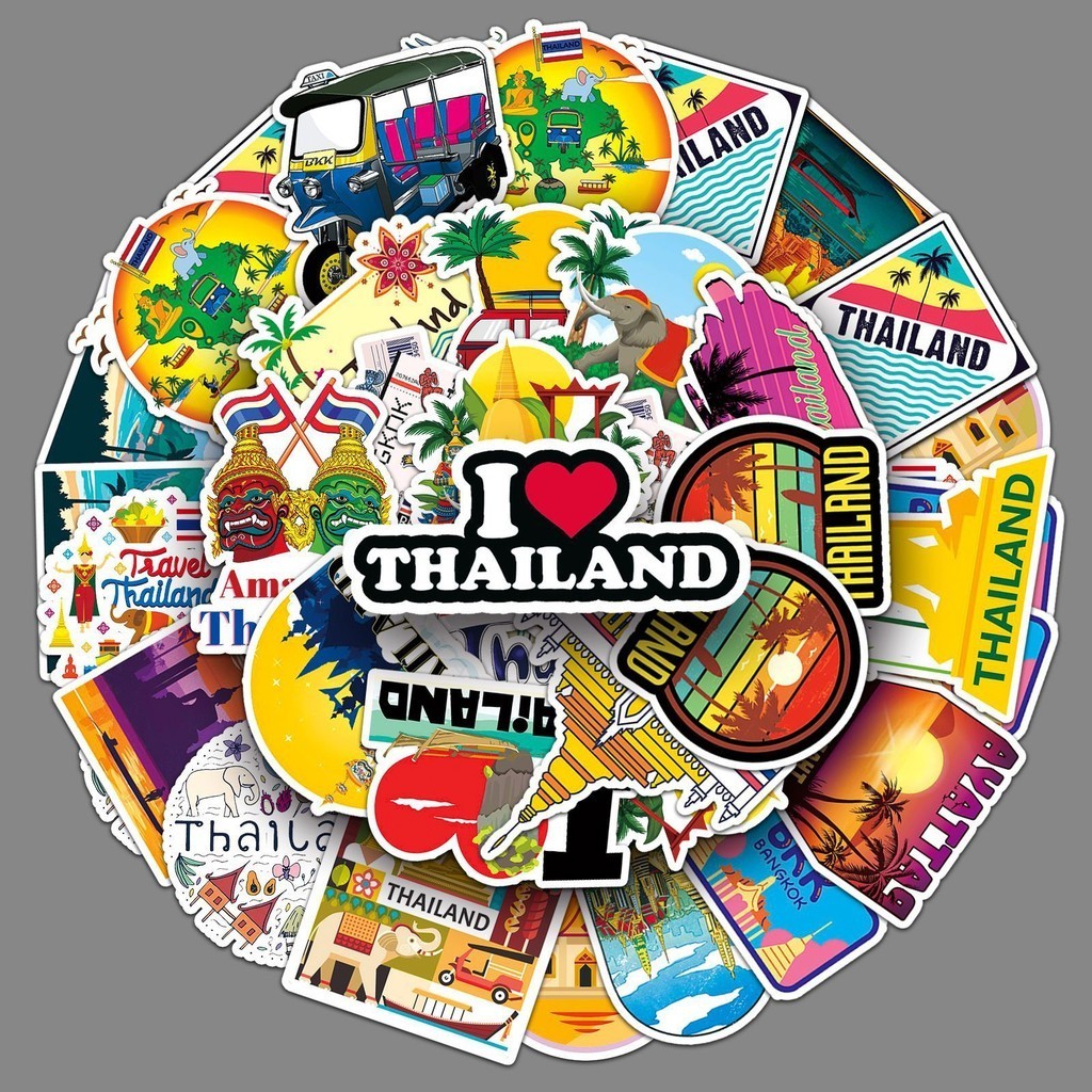 Travel Camping Sticker Thailand ประเทศไทย กรุงเทพฯ สงกรานต์ Phuket vintage ticket สติกเกอร์กันน้ำ 50ชิ้น ราคา  41 บาท*ส่งฟรี