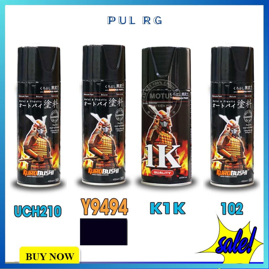 Combo 4 sơn samurai màu xám đen mờ nhám gồm Y9494 - UCH210 - 102 - K1K - giấy nhám P800