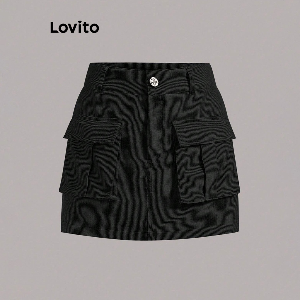 COD Chân váy Lovito có túi màu trơn thường ngày cho nữ L77ED183 HXX