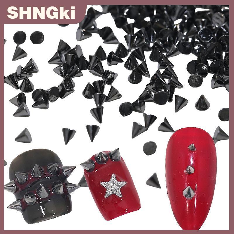 SHNGki 100 1000Pcs Punk Kim Loại Đinh Tán Móng Tay Charms 1.5 2 3Mm Cone Đen Bạc Vàng Đinh Tán Móng Tay Đồ Trang Trí DIY Thủ Công Làm Móng Tay