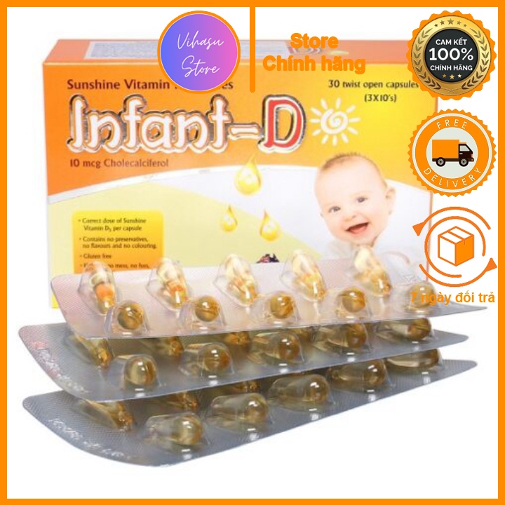 Viên uống tăng đề kháng chắc răng khoẻ xương INFANT D cho bé [Vihasu Store]