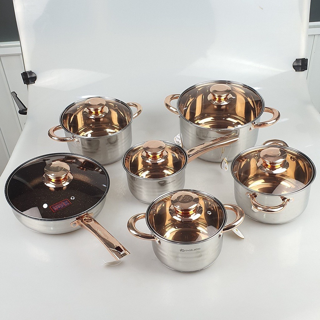 Bộ 6 Nồi Đức Bằng Inox Cao Cấp (5 Nồi Inox1 Chảo Chống Dính) Phù Hợp Mọi Loại Bếp - QH Shop
